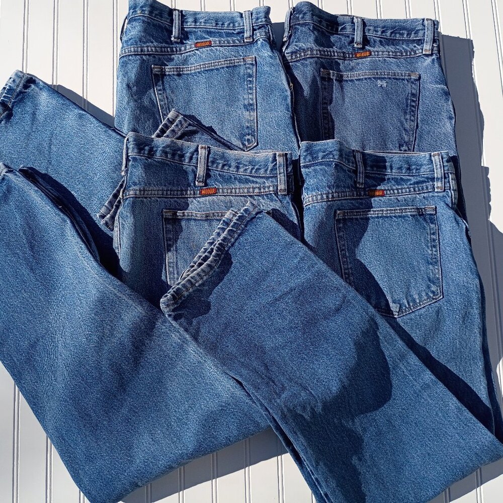 RUSTLER Blue Jeans Men's 42 x 30 LOT OF 4 Classic Straight Leg Work Denim Pants